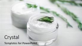  Presentation with beauty product - Audience pleasing PPT theme consisting of beauty product - cream and rosemary on wooden backdrop and a light gray colored foreground