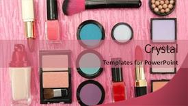  Presentation with cosmetics - Colorful PPT theme enhanced with beauty product - decorative cosmetics on pink background backdrop and a coral colored foreground