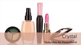  Presentation with foundation - Colorful slide deck enhanced with beauty product - foundation mascara face powder backdrop and a coral colored foreground