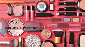  Presentation with beauty product - Audience pleasing theme consisting of beauty product - set of decorative cosmetics backdrop and a red colored foreground
