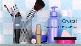  Presentation with cosmetics - PPT layouts consisting of beauty product - shelf with cosmetics and toiletries background and a light blue colored foreground