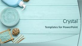  Presentation with blue spa - Amazing PPT theme having beauty product - spa treatments on blue wooden backdrop and a cool aqua colored foreground