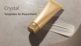  Presentation with beauty-product - Slide set having beauty-product-gold-tube background and a soft green colored foreground