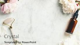  Presentation with treatment - Audience pleasing presentation consisting of beauty-products-facial-roller-essential backdrop and a white colored foreground