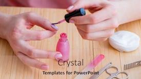  Presentation with nail care tools - Colorful presentation design enhanced with beauty products nail care tools pedicure closeup backdrop and a coral colored foreground