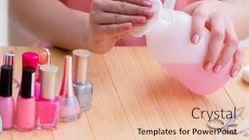  Presentation with nail care tools - Colorful PPT layouts enhanced with beauty-products-nail-care-tools backdrop and a lemonade colored foreground