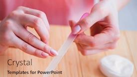  Presentation with nail care tools - Presentation theme featuring beauty-products-nail-care-tools background and a coral colored foreground