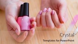  Presentation with nail care tools - Amazing PPT layouts having beauty-products-nail-care-tools backdrop and a coral colored foreground