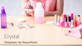  Presentation with nail care tools - Colorful slides enhanced with beauty products nail care tools pedicure closeup backdrop and a cream colored foreground