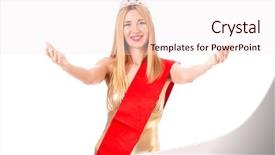  Presentation with queen - Audience pleasing theme consisting of beauty queen at contest isolated backdrop and a sky blue colored foreground