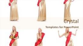  Presentation with queen - Colorful slide deck enhanced with beauty queen at contest isolated backdrop and a lemonade colored foreground