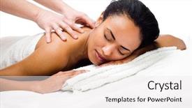  Presentation with blue eyes technology close up - Cool new PPT theme with beauty salon afro - perfect women with closed eyes backdrop and a sky blue colored foreground