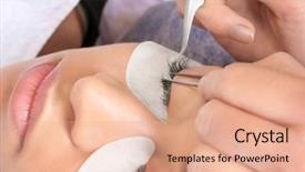  Presentation with young woman wearing boxer gloves - Amazing presentation theme having beauty salon afro - young woman undergoing eyelash extensions backdrop and a  colored foreground