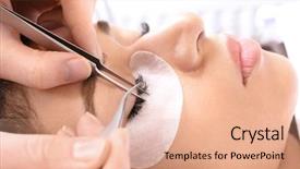  Presentation with beauty salon - PPT theme with beauty salon afro - young woman undergoing eyelash extensions background and a coral colored foreground