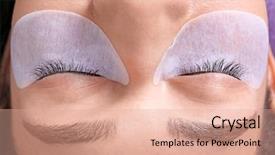  Presentation with compliance policy procedure conformity obedience - Amazing presentation having beauty salon afro - young woman undergoing eyelash extensions backdrop and a coral colored foreground