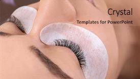  Presentation with young woman diagnosis of sti - Slide deck with beauty salon afro - young woman undergoing eyelash extensions background and a coral colored foreground