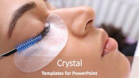  Presentation with young woman wearing boxer gloves - PPT layouts having beauty salon afro - young woman undergoing eyelash extensions background and a  colored foreground