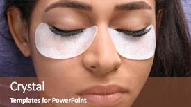  Presentation with lactation young woman breastfeeding - Slide set consisting of beauty salon afro - young woman undergoing eyelash extensions background and a coral colored foreground