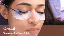  Presentation with beautiful young woman getting face - Slide deck featuring beauty salon afro - young woman undergoing eyelash extensions background and a  colored foreground