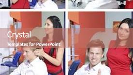  Presentation with beauty salon - Beautiful PPT theme featuring beauty salon collage backdrop and a coral colored foreground