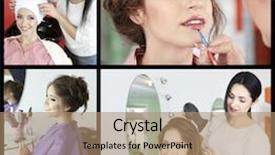 Presentation with beauty salon - Audience pleasing presentation design consisting of beauty salon collage backdrop and a coral colored foreground