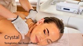  Presentation with hardware - Presentation design consisting of beauty salon electric stimulation background and a coral colored foreground