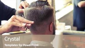  Presentation with beauty shop - Audience pleasing theme consisting of beauty salon men - back view of man backdrop and a coral colored foreground