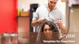  Presentation with hair salon - PPT theme with beauty salon men - man combing hair background and a tawny brown colored foreground