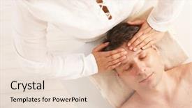  Presentation with indian head massage - Audience pleasing presentation theme consisting of beauty salon men - man getting relaxing head massage backdrop and a lemonade colored foreground