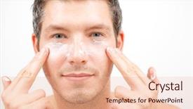  Presentation with beauty salon men - PPT theme consisting of beauty salon men - pretty attractive man beautify applying background and a lemonade colored foreground