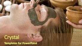  Presentation with face mask - Beautiful PPT theme featuring beauty salon men - spa handsome man backdrop and a tawny brown colored foreground