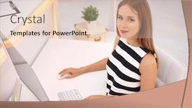  Presentation with receptionist - Colorful PPT theme enhanced with beauty salon receptionist at workplace backdrop and a lemonade colored foreground