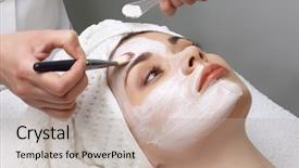  Presentation with beauty salon - PPT theme having beauty salon series facial mask background and a mint green colored foreground