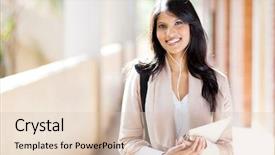  Presentation with computer music - Cool new slide deck with beauty school - happy female university student using backdrop and a lemonade colored foreground