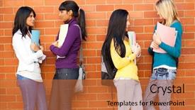 Presentation with college - Presentation featuring beauty school - young female college friends chatting background and a  colored foreground