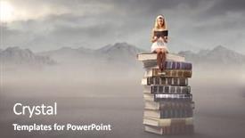  Presentation with stack books - PPT theme consisting of beauty school - young girl sitting background and a gray colored foreground