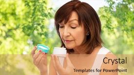  Presentation with beauty cosmetics - Colorful presentation design enhanced with beauty skincare and cosmetics concept backdrop and a coral colored foreground