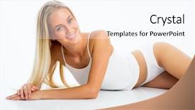  Presentation with pcos woman - Beautiful presentation theme featuring beauty slimming - beautiful slim woman in lingerie backdrop and a cool aqua colored foreground