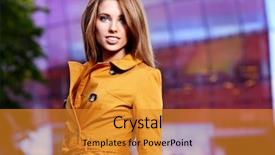  Presentation with autumn - Audience pleasing theme consisting of beauty slimming - woman in autumn city backdrop and a gold colored foreground