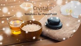  Presentation with pink himalayan salt himalayan salt - Audience pleasing PPT theme consisting of beauty spa bodycare natural cosmetics and concept - himalayan pink salt with honey in glass and bath towel on wooden table over snow backdrop and a coral colored foreground