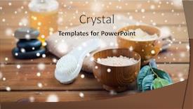 Presentation with pink himalayan salt himalayan salt - Colorful PPT theme enhanced with beauty spa bodycare natural cosmetics and concept - himalayan pink salt with massage brush and bath towel on wooden table over snow backdrop and a lemonade colored foreground