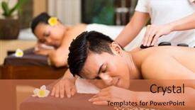  Presentation with couple therapy - Audience pleasing slides consisting of indonesian asian couple man and woman in wellness beauty spa having aroma therapy massage with essential oil looking relaxed backdrop and a coral colored foreground