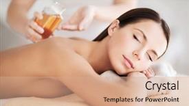  Presentation with nail salon beauty nails concept - Amazing PPT theme having beauty spa resort and relaxation concept - beautiful woman in spa salon backdrop and a coral colored foreground