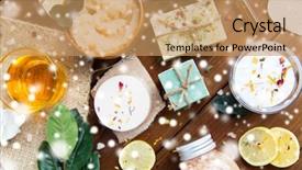  Presentation with organic cosmetics - Audience pleasing PPT theme consisting of beauty spa therapy bodycare backdrop and a coral colored foreground