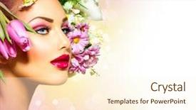  Presentation with spring flowers on textured - Cool new slide deck with beauty spring girl with flowers backdrop and a cream colored foreground