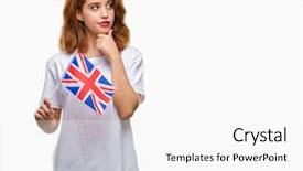  Presentation with unit rates uk flag - Cool new presentation design with beauty standard - young beautiful woman holding flag backdrop and a  colored foreground
