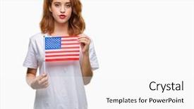  Presentation with america flag - Slides featuring beauty standard - young beautiful woman holding flag background and a  colored foreground