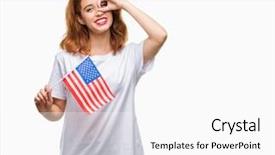  Presentation with america flag - Presentation theme featuring beauty standard - young beautiful woman holding flag background and a  colored foreground