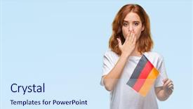  Presentation with woman covering man mouth hand - Slide set featuring beauty standard - young beautiful woman holding flag background and a  colored foreground