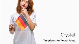  Presentation with flag - Amazing PPT layouts having beauty standard - young beautiful woman holding flag backdrop and a  colored foreground